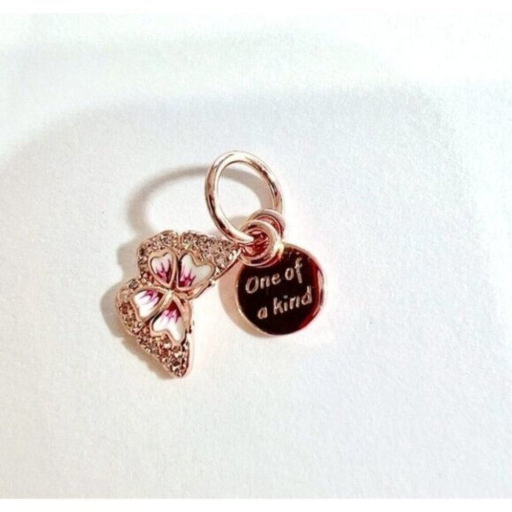 Pink Butterfly & Quote Double Dangle Charm ,Charms fit Pandora Bracelet - Picture 4 of 5